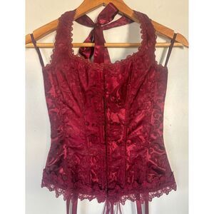 Vintage Frederick's of Hollywood "Hollywood Dream" Halter Corset Top – Burgundy